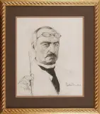 Tadeusz Waśkowski, Portret malarza (Wojciech Kossak ?), węgiel, kredka, papier kremowy