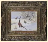 Johann-Christoffer Drathmann, BAŻANTY NA ŚNIEGU, ok. 1900, akwarela, gwasz, papier