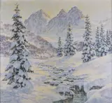 Fritz Osswald, ZIMA W ALPACH, lata 20. XX w., olej, tektura
