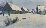 Carl Hessmert, WIEŚ W ŚNIEGU, po 1910, olej, płótno