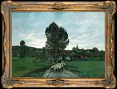 Hermann Bahner, KRAJOBRAZ Z PASTERZEM I OWCAMI, po 1910, olej, płótno