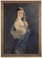 Tadeusz Styka, PORTRET DAMY W ETOLI, po 1940, olej, płótno