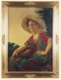 Karl August Schlegel, PORTRET KOBIETY Z LUTNIĄ, ok. 1920, olej, płótno
