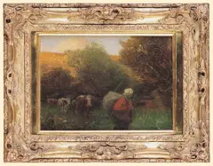 POD LASEM by Roman Kochanowski, ok. 1920, olej, karton naklejony na tekturę i deskę, sold Dec 2005