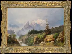 Guido Agostini, PEJZAŻ ALPEJSKI, ok. 1880, olej, płótno