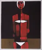 Pływaczka w białym kostiumie by Jerzy Nowosielski, 1999, serigrafia barwna, papier, sold Nov 2005
