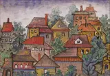Adam Podhorecki, Miasto, 1970, tusz pędzel, akwarela, gwasz, papier