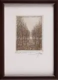 Mały pejzaż jesienny by Leszek Rózga, 1978, akwaforta sepiowa, papier kremowy, sold Nov 2005