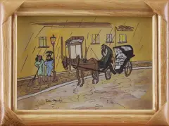 Dorożkarz, lata 30. by Feliks Topolski, tusz pióro, akwarela, gwasz, papier, sold Nov 2005