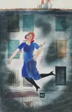 Janusz Maria Brzeski, Kobieta na ulicy, 1930, gwasz, akwarela, tusz pióro, pędzel, papier