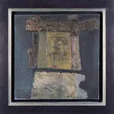 Aleksander Kobzdej, KOMPOZYCJA, 1957, olej, collage, płótno