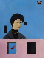 Kazimierz Mikulski, DZIEWCZYNA Z MOTYLEM, 1957, olej, deska