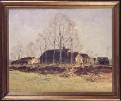 Louis Wöhner, DOMY NA TORFOWISKACH, olej, płótno