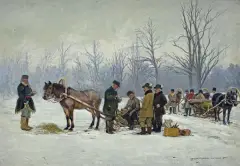 Stanisław Masłowski, NA POLOWANIU, 1900, olej, sklejka