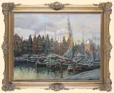 Otto Hamel, PORT W AMSTERDAMIE, olej, płótno