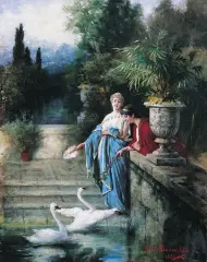 Adam Badowski, SIELANKA RZYMSKA, SIESTA W PARKU, 1890, olej, płótno