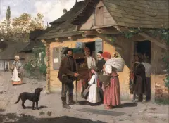 Antoni Kozakiewicz, WĘDROWNY TEATRZYK, 1881, olej, deska