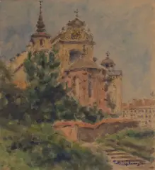 Kościół św. Anny w Warszawie by Tadeusz Cieślewski, akwarela, ołówek, papier, sold Oct 2005