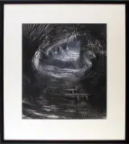 Piotr Kondrad, Aleja w parku, 1981, ołówek, kredka czarna, gwasz biały, papier