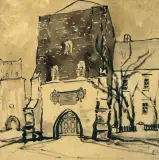 Stanislaw Noakowski, Gotycka brama, 1917, tusz pędzel, lawowany, papier kremowy