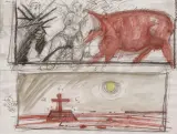 Dwa szkice by Franciszek Starowieyski, 1988, pastel, akwarela, papier, sold Oct 2005