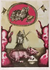 Jan Lebensztejn, Z cyklu Folwark zwierzęcy, 1974, litografia barwna, papier