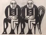 Stanisław Wałach, Poczekalnia, 1956, tusz pędzel, gwasz, papier