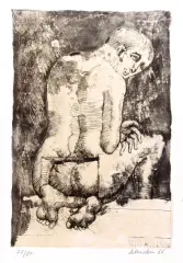 Jan Lebensztejn, Akt męski tyłem, 1966, litografia barwna, papier