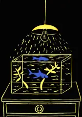 Jacek Łydżba, Akwarium z rekinami, 1996, wycinanka, papier