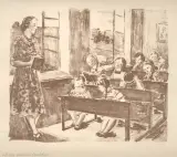 Maria Bronikowska, A za oknem traktor, lata 50., litografia, papier