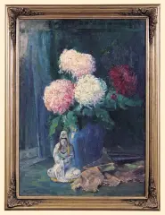 Anna Gumlich-Kempf, MARTWA NATURA Z CHRYZANTEMAMI, olej, płótno