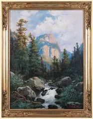 Karl Walther, W GÓRACH, NAD RWĄCYM POTOKIEM, olej, płótno