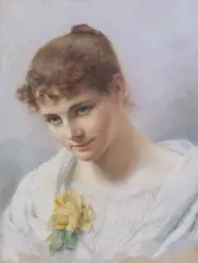 Alfred Seifert, DZIEWCZYNA Z RÓŻĄ, ok. 1890, pastel, karton
