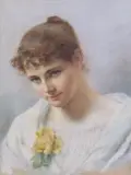 Alfred Seifert, DZIEWCZYNA Z RÓŻĄ, ok. 1890, pastel, karton