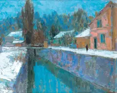 Eugeniusz Arct, PEJZAŻ ZIMOWY, 1958, olej, płótno