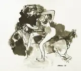Otto Axer, Akt na koniu, 1979, tusz pióro, papier kremowy