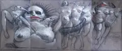 Franciszek Starowieyski, Strach podstarzałych nimf, 1985, węgiel, pastel, pł. gruntowane jasnobrązową farbą