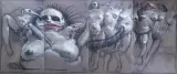 Strach podstarzałych nimf by Franciszek Starowieyski, 1985, węgiel, pastel, pł. gruntowane jasnobrązową farbą, sold Jun 2005