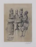 Cztery postaci za stołem by Jan Lebensztejn, 1977, litografia barwna, papier, sold Jun 2005