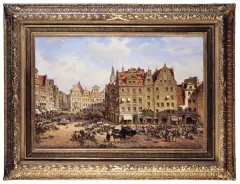Adelbert Woelfl, NA RYNKU WE WROCŁAWIU, 1877, olej, płótno