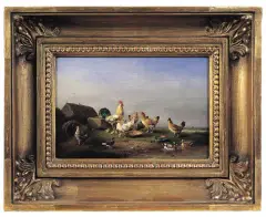 Francois Severdonck van, PTACTWO NA PODWÓRKU, 1886, olej, deska