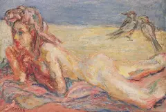 NA PLAŻY by Henryk Gotlib, po 1950, olej, płótno, sold Jun 2005