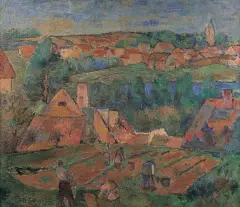Jerzy Fedkowicz, MIKOŁAJKI - WIDOK MIASTECZKA, 1949, olej, płótno