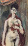 AKT Z CZERWONĄ DRAPERIĄ, lata 40. by Zygmunt Menkes, olej, płótno, sold Jun 2005
