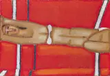 AKT LEŻĄCY NA CZERWONYM TLE by Jerzy Nowosielski, 1969, olej, płótno, sold Jun 2005