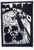 Jerzy Duda-Gracz, Zabawa bączkiem, z cyklu Judaica, 1964, drzeworyt, papier