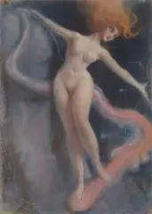 Stefan Żechowski, Akt z wężem, 1973, pastel, papier