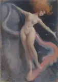 Stefan Żechowski, Akt z wężem, 1973, pastel, papier