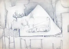 Wnętrze by Erna Rosenstein, 1968, ołówek, karton, sold Jun 2005
