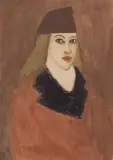 Dziewczyna w brązowej czapce by Jerzy Nowosielski, akwarela, gwasz, papier, sold Jun 2005